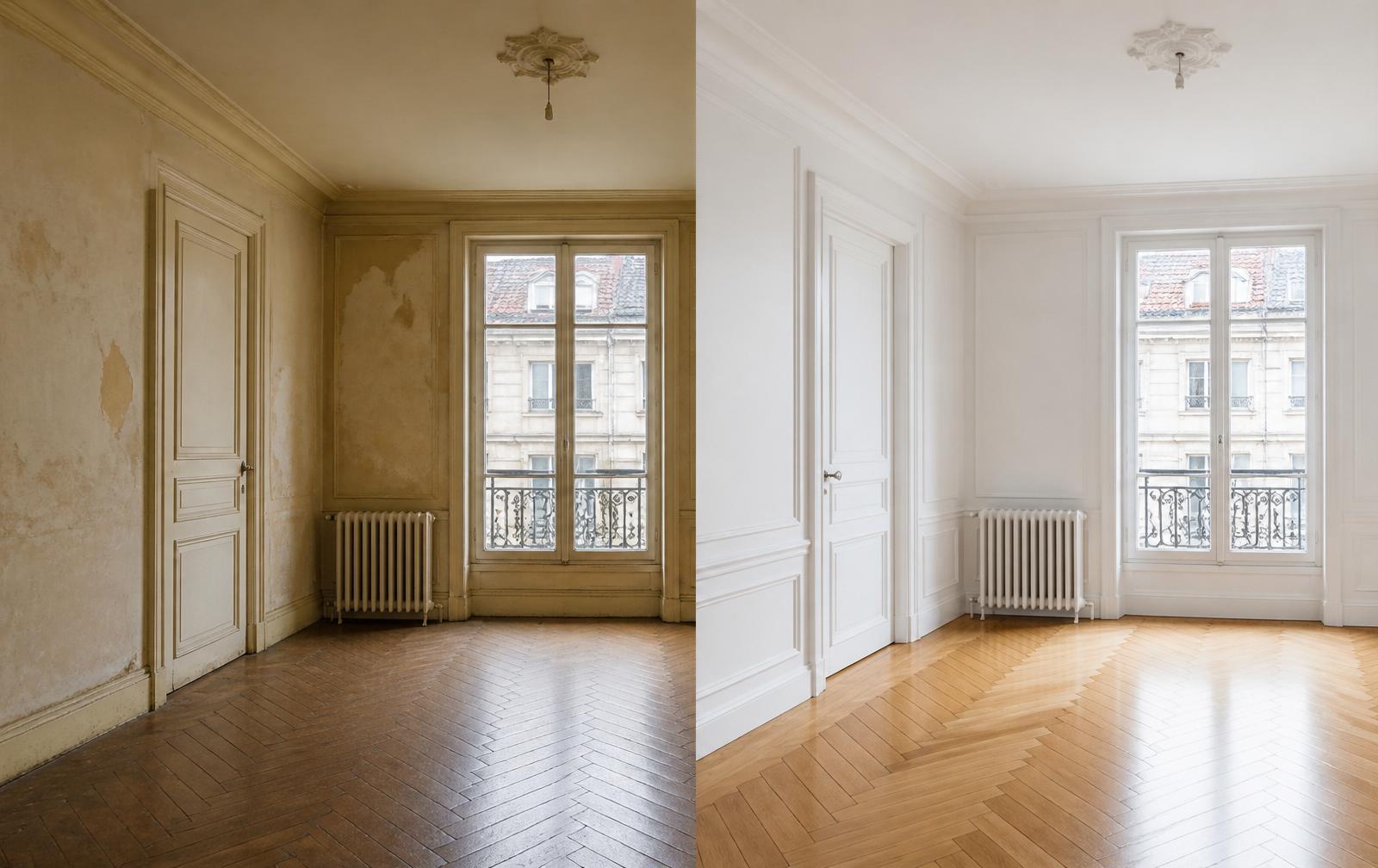 Avant et après — Salon rénové — Lyon 6e